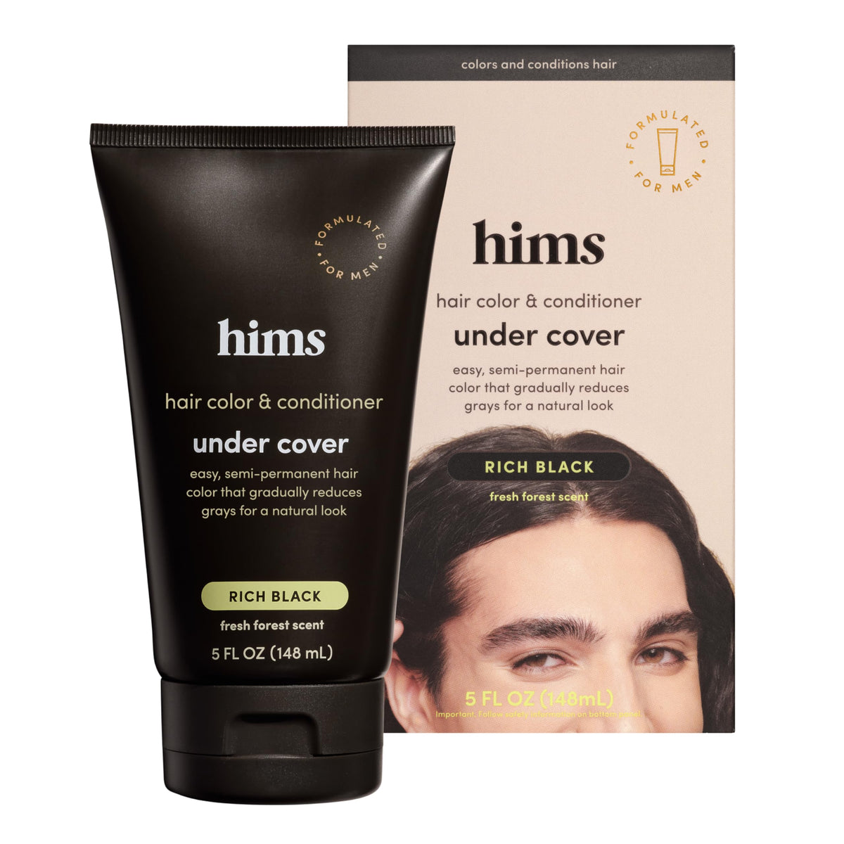 HIMS & HERS Under Cover Hair Color & Conditioner Rich Black Color Depositing Deep Conditioning